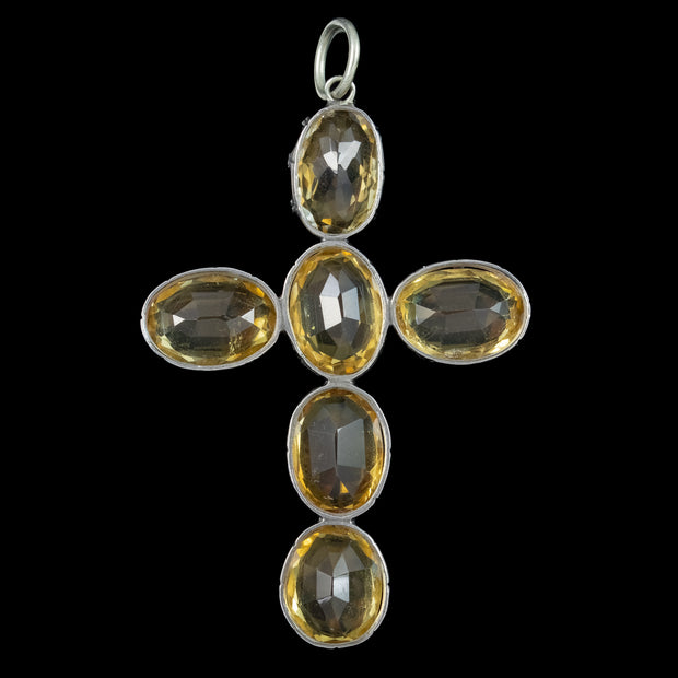 Antique Victorian Citrine Cross Pendant Silver 