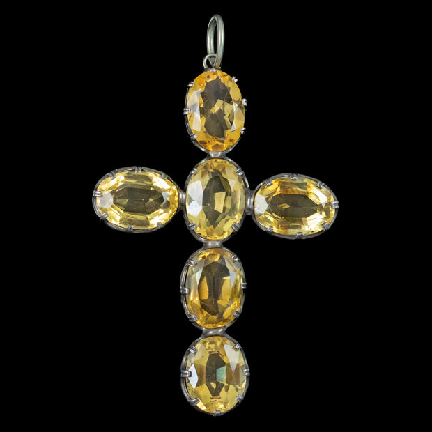 Antique Victorian Citrine Cross Pendant Silver 