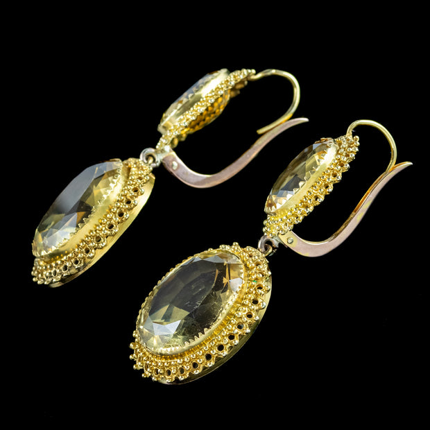 Antique Victorian Citrine Drop Earrings 18ct Gold