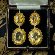 Antique Victorian Citrine Drop Earrings 18ct Gold