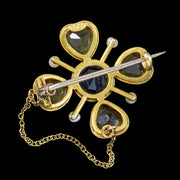 Antique Victorian Clover Brooch Amethyst Pearl Citrine  15ct Gold