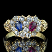 Antique Victorian Cluster Ring Entwined Diamond Sapphire Ruby Heart