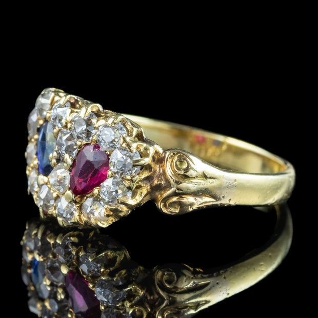 Antique Victorian Cluster Ring Entwined Diamond Sapphire Ruby Heart