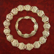 Antique Victorian Collar And Bracelet Set Silver 18ct Gold Gilt