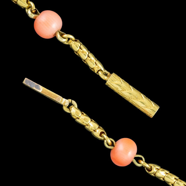 Antique Victorian Coral Diamond Pendant Necklace 15ct Gold With Locket