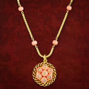 Antique Victorian Coral Diamond Pendant Necklace 15ct Gold With Locket