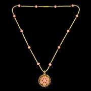 Antique Victorian Coral Diamond Pendant Necklace 15ct Gold With Locket
