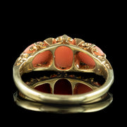 Antique Victorian Coral Diamond Trilogy Ring 