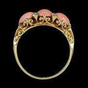 Antique Victorian Coral Diamond Trilogy Ring 