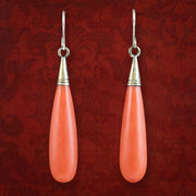 Antique Victorian Coral Drop Earrings 18ct Gold