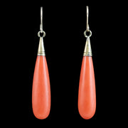 Antique Victorian Coral Drop Earrings 18ct Gold