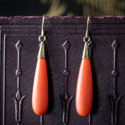 Antique Victorian Coral Drop Earrings 18ct Gold