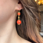 Antique Victorian Coral Drop Earrings 18ct Gold