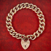 Antique Victorian Curb Bracelet 9ct Gold With Heart Padlock 