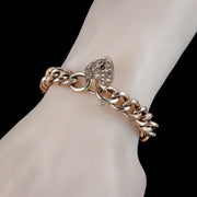Antique Victorian Curb Bracelet 9ct Gold With Heart Padlock 