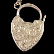 Antique Edwardian Curb Bracelet 9ct Gold With Heart Padlock Dated 1906