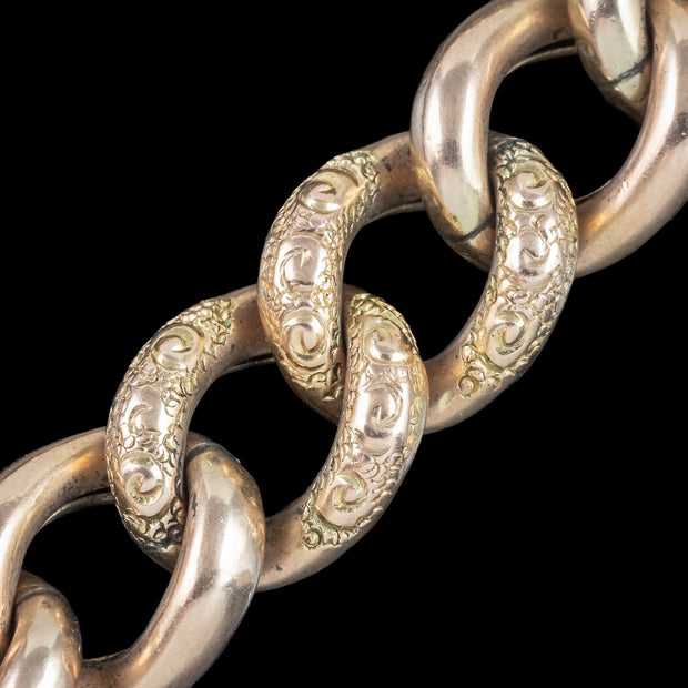 Antique Edwardian Curb Bracelet 9ct Gold With Heart Padlock Dated 1906