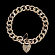 Antique Edwardian Curb Bracelet 9ct Gold With Heart Padlock Dated 1906