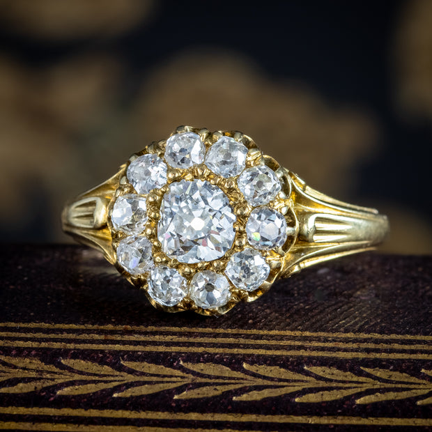 Antique Victorian Diamond Cluster Ring 1.7ct Total