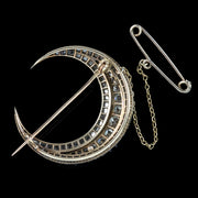 Antique Victorian Diamond Crescent Moon Brooch 3.5ct Total