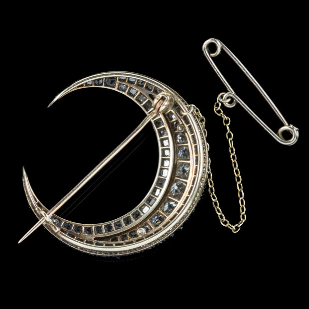 Antique Victorian Diamond Crescent Moon Brooch 3.5ct Total