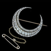 Antique Victorian Diamond Crescent Moon Brooch 3.5ct Total