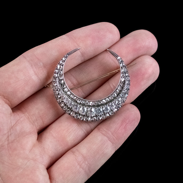 Antique Victorian Diamond Crescent Moon Brooch 3.5ct Total