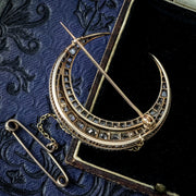 Antique Victorian Diamond Crescent Moon Brooch 3.5ct Total