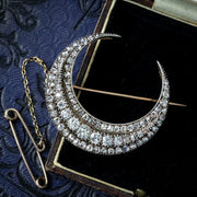 Antique Victorian Diamond Crescent Moon Brooch 3.5ct Total