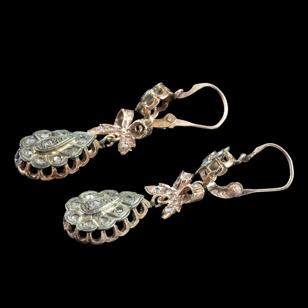 Antique Victorian Diamond Drop Earrings 9ct Gold