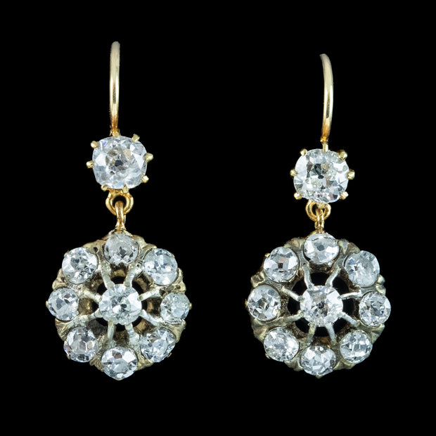 Antique Victorian Diamond Drop Earrings 1.85ct Total