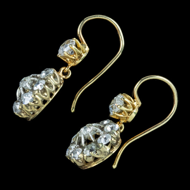 Antique Victorian Diamond Drop Earrings 1.85ct Total