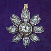 Antique Victorian Diamond Flower Pendant Brooch 1.9ct Total