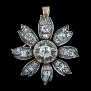 Antique Victorian Diamond Flower Pendant Brooch 1.9ct Total