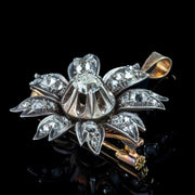 Antique Victorian Diamond Flower Pendant Brooch 1.9ct Total