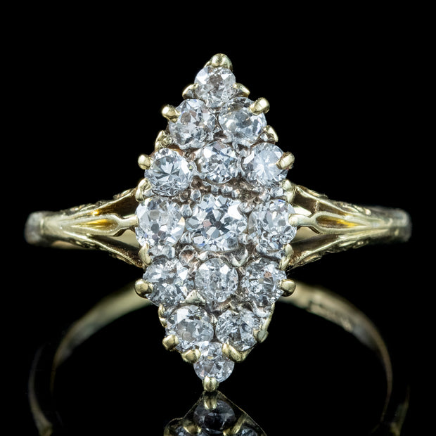 Antique Victorian Diamond Navette Cluster Ring 1.5ct Total