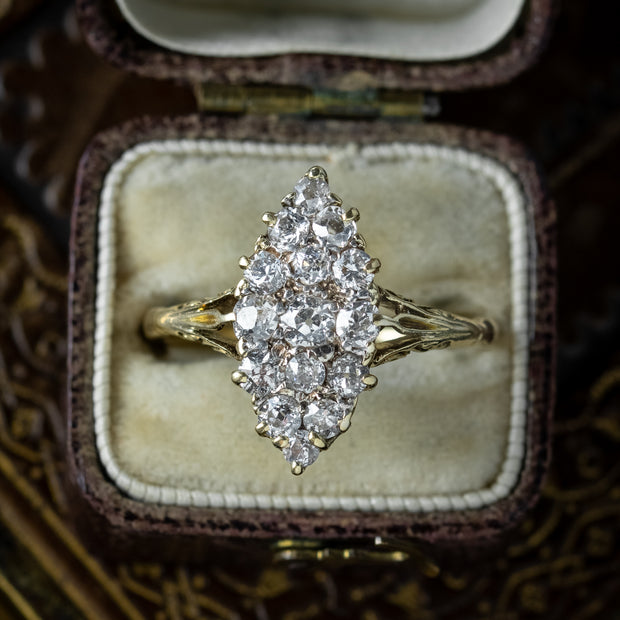 Antique Victorian Diamond Navette Cluster Ring 1.5ct Total