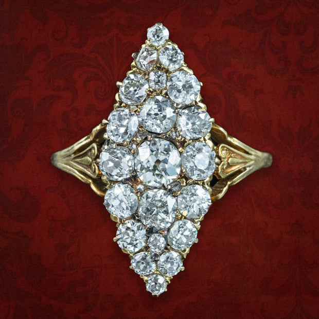 Antique Victorian Diamond Navette Cluster Ring 2.75ct Total