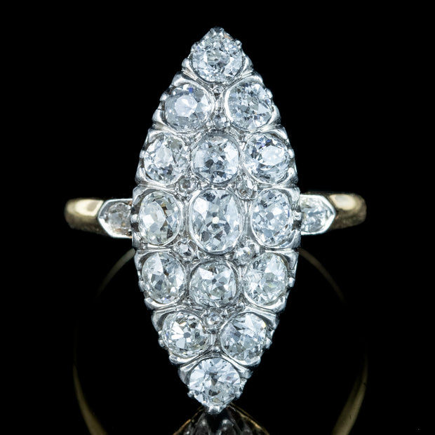 Antique Victorian Diamond Navette Cluster Ring 2.5ct Total