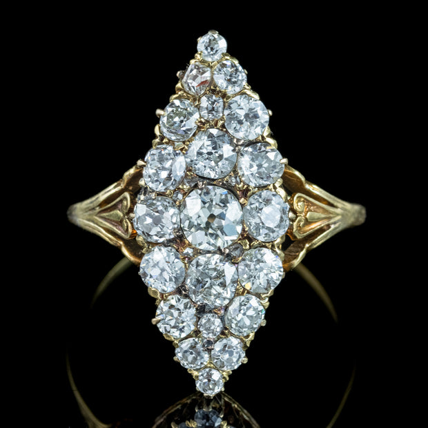 Antique Victorian Diamond Navette Cluster Ring 2.75ct Total