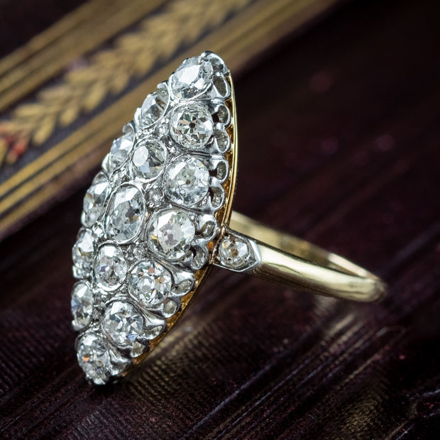 Antique Victorian Diamond Navette Cluster Ring 2.5ct Total