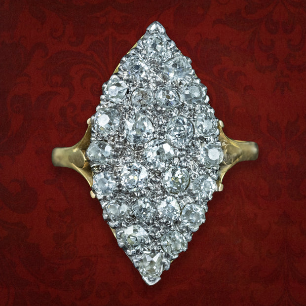 Antique Victorian Diamond Navette Ring 2ct Total