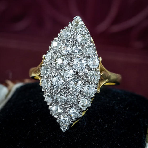 Antique Victorian Diamond Navette Ring 2ct Total