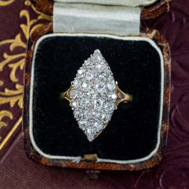 Antique Victorian Diamond Navette Ring 2ct Total
