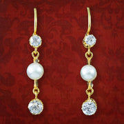 Antique Victorian Diamond Pearl Drop Earrings 18ct Gold