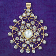 Antique Victorian Diamond Pearl Star Pendant 1.1ct Of Diamond