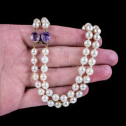 Antique Victorian Double Baroque Pearl Choker Necklace Amethyst Clasp