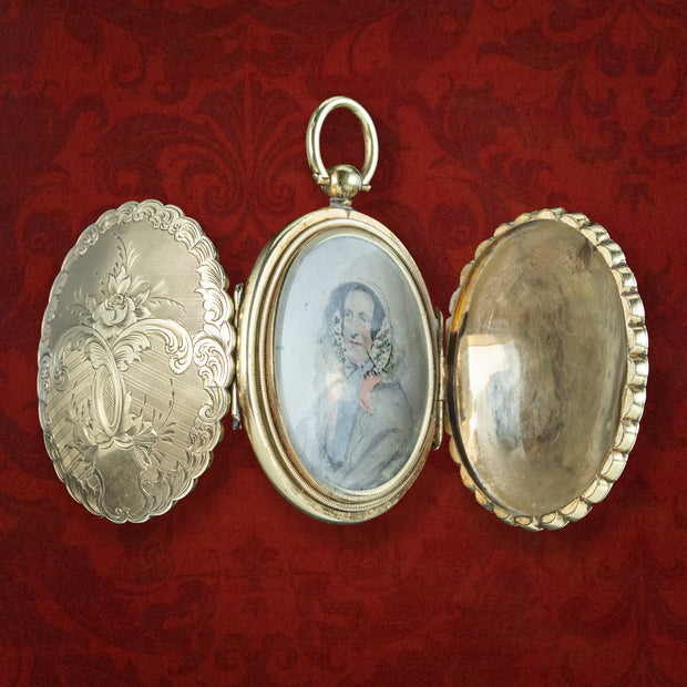 Antique Victorian Double Sided Mourning Locket With Hand Painted Portrait