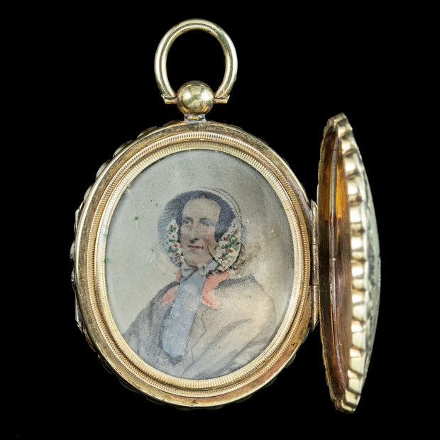 Antique Victorian Double Sided Mourning Locket With Hand Painted Portrait