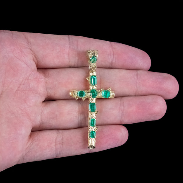 Antique Victorian Colombian Emerald Cross Pendant 2.3ct Total With Cert